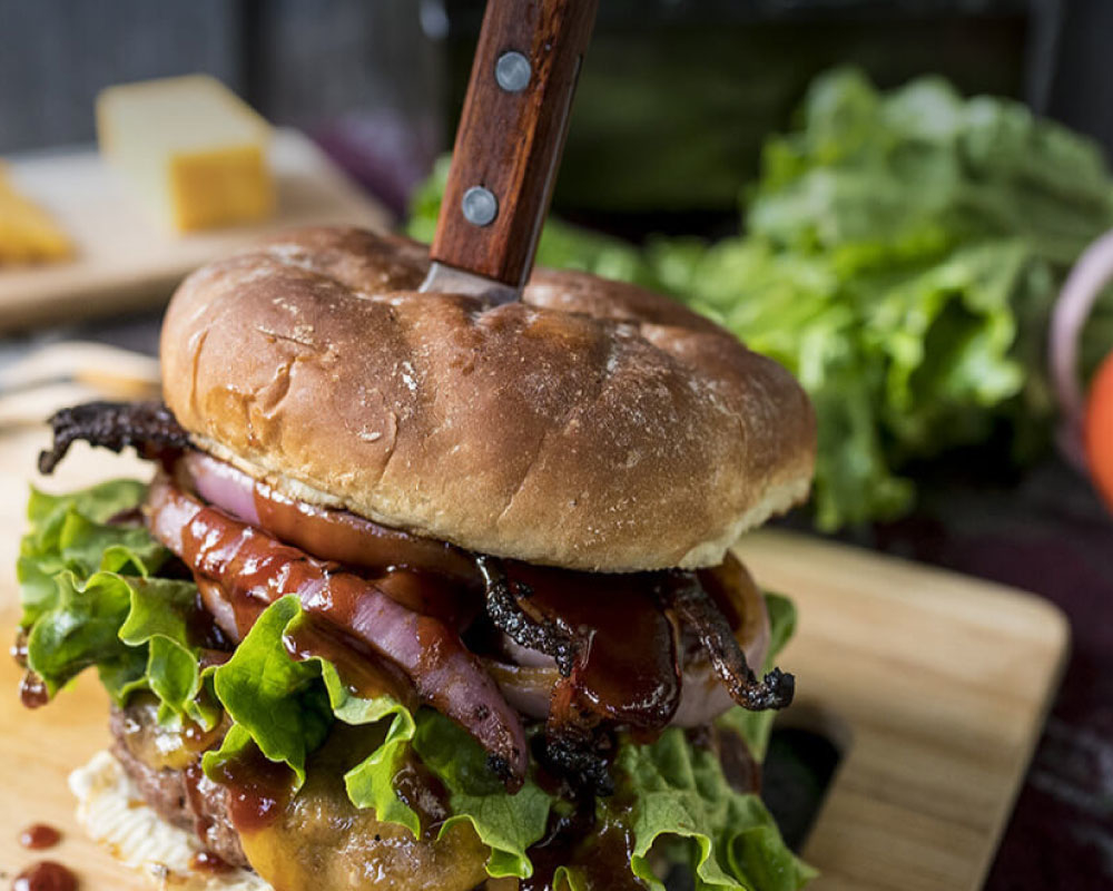 Caramelized Onion BBQ Bacon Burger